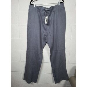 Isle Bay Linen Pants Mens 44 Gray Drawstring Zip Button Beach NWT
